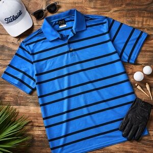 Nike Golf Dri-FIT Polo Blue & Navy Striped Size XL Performance Golf Shirt